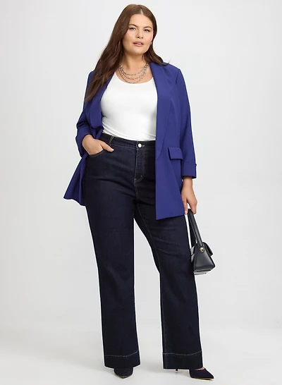 Veste à col châle et jean à coutures contrastantes