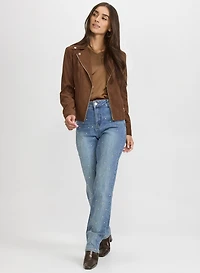 Faux-Suede Zip Jacket & Studded Straight-Leg Jeans