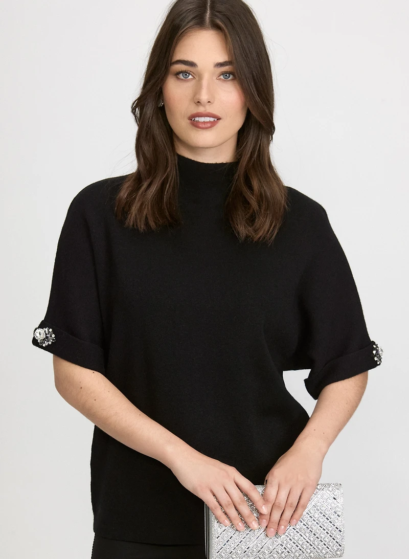 Embellished Funnel Neck Sweater