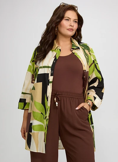 Chemisier en coton à feuillage