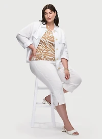 Short Linen Blend Shacket & Side Slit Pull-On Pants