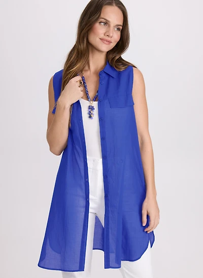 Button-Down Cotton Voile Blouse