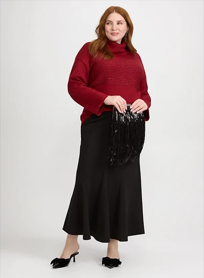 Pull à rayures ottoman et jupe maxi à godets