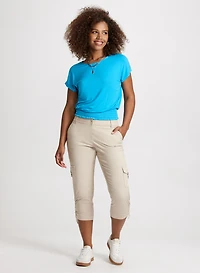 Smocked Waist T-Shirt & Cropped Drawstring Hem Cargo Pants