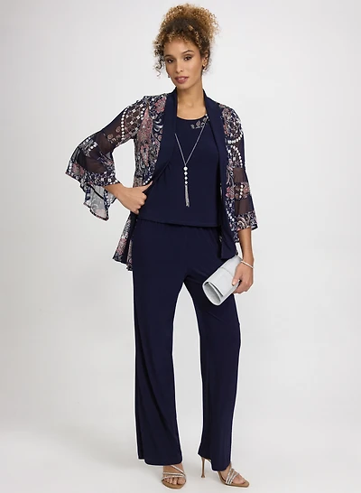 Mesh Paisley Jacket, Top & Pants Set
