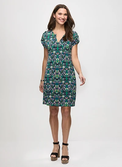 Printed Sheath Dress & Cascade Hoop Earrings