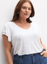 Embellished Flutter Sleeve T-Shirt