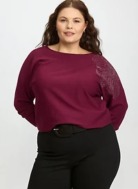 Rhinestone Floral Pullover