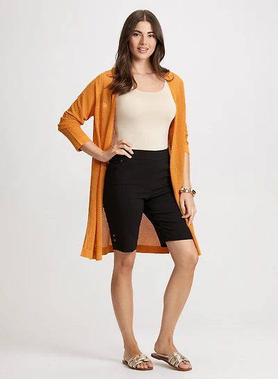 Long Cardigan & Pull-On Bermuda Shorts