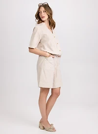 Stripe Button-Down Blouse & Cotton Shorts