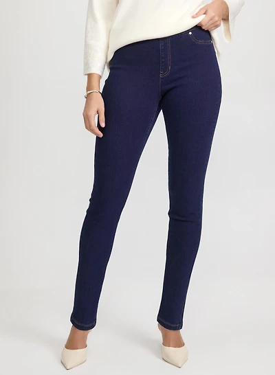 Rhinestone Bow Slim-Leg Jeans