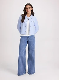 Short Embossed Button Jacket & Faded Wide-Leg Jeans