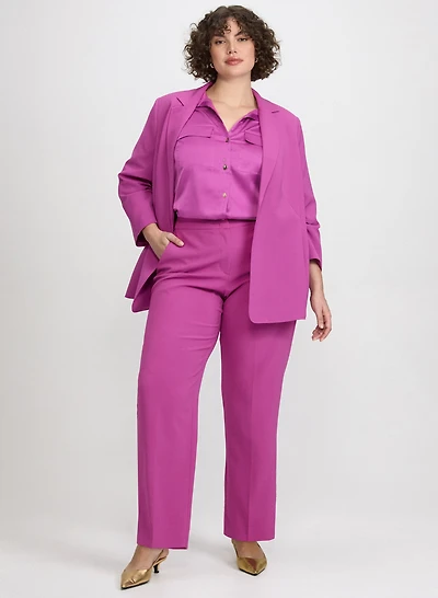 Ruched Sleeve Blazer & Olivia Twill Wide-Leg Pants