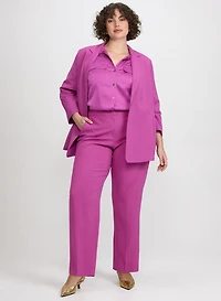 Ruched Sleeve Blazer & Olivia Twill Wide-Leg Pants
