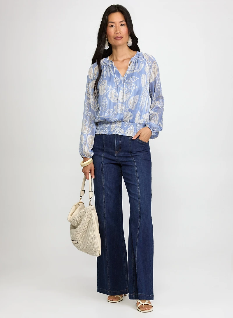 Leaf Print Lurex Blouse