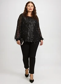 Sequin Fringe Top & Embellished Bow Detail Jeans