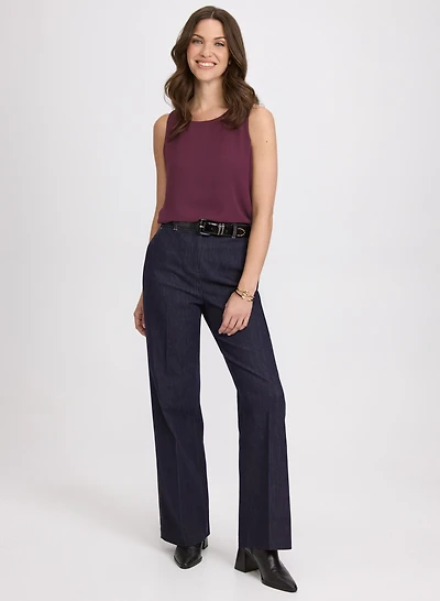 Layered Sleeveless Blouse & Olivia Bar Trim Wide-Leg Pants