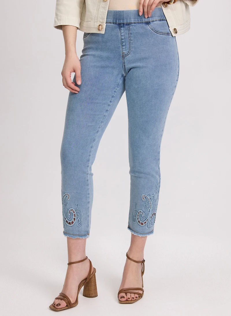 Embroidered Hem Jeans