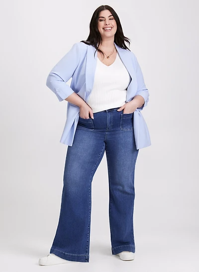 Open-Front Longline Blazer & Patch Pocket Wide-Leg Jeans