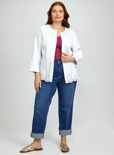 Embroidered Hem Denim Jacket & Straight-Leg Jeans