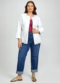 Embroidered Hem Denim Jacket & Straight-Leg Jeans