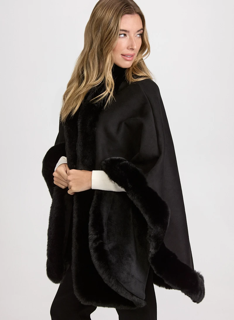 Faux-Fur Trim Poncho