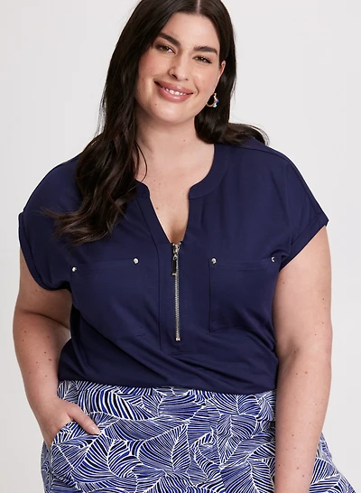 Zipper Neckline T-Shirt