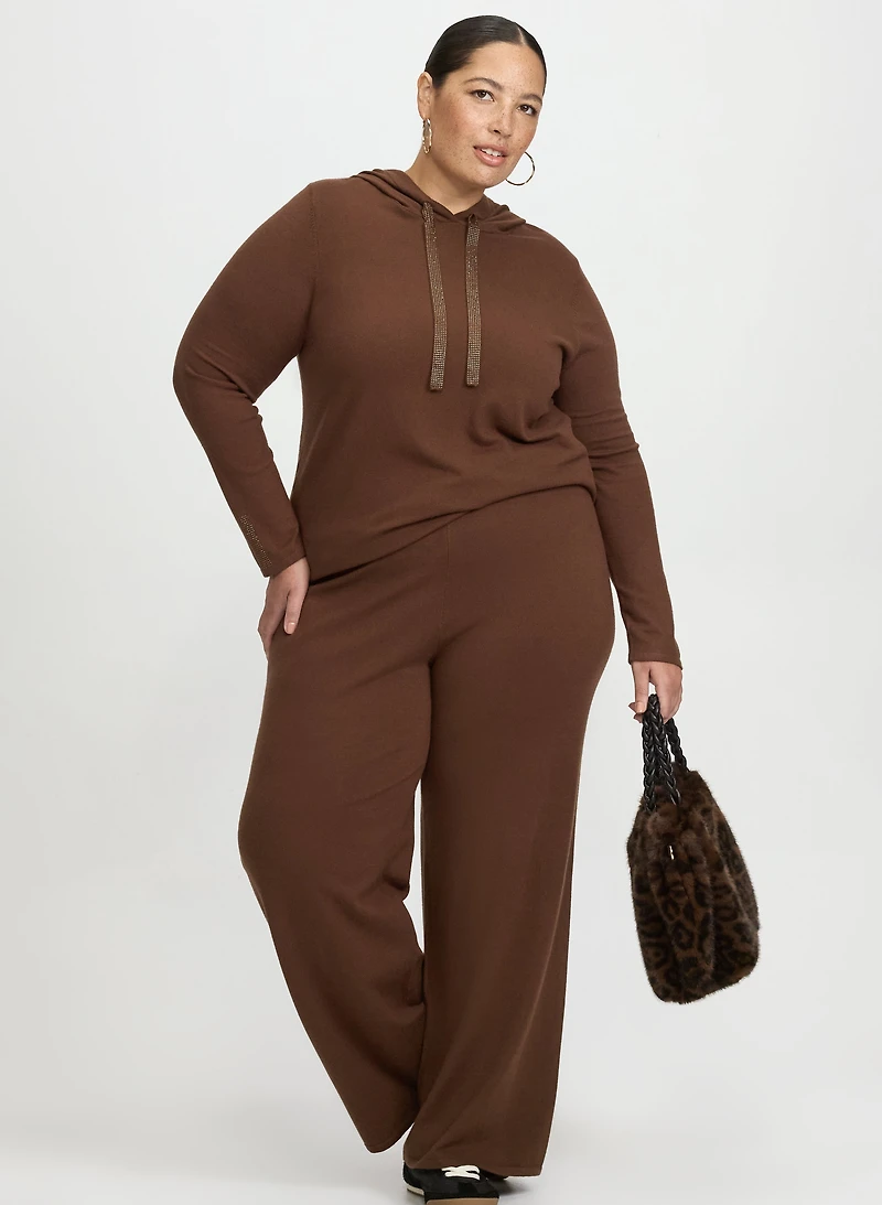 Embellished Hooded Pullover & Knit Straight-Leg Pants