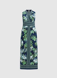 Robe maxi florale à bordure contrastante