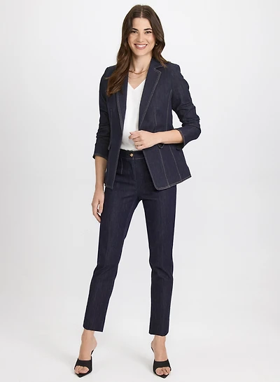 Contrast Stitch Denim Blazer & Emma Slim-Leg Denim Pants