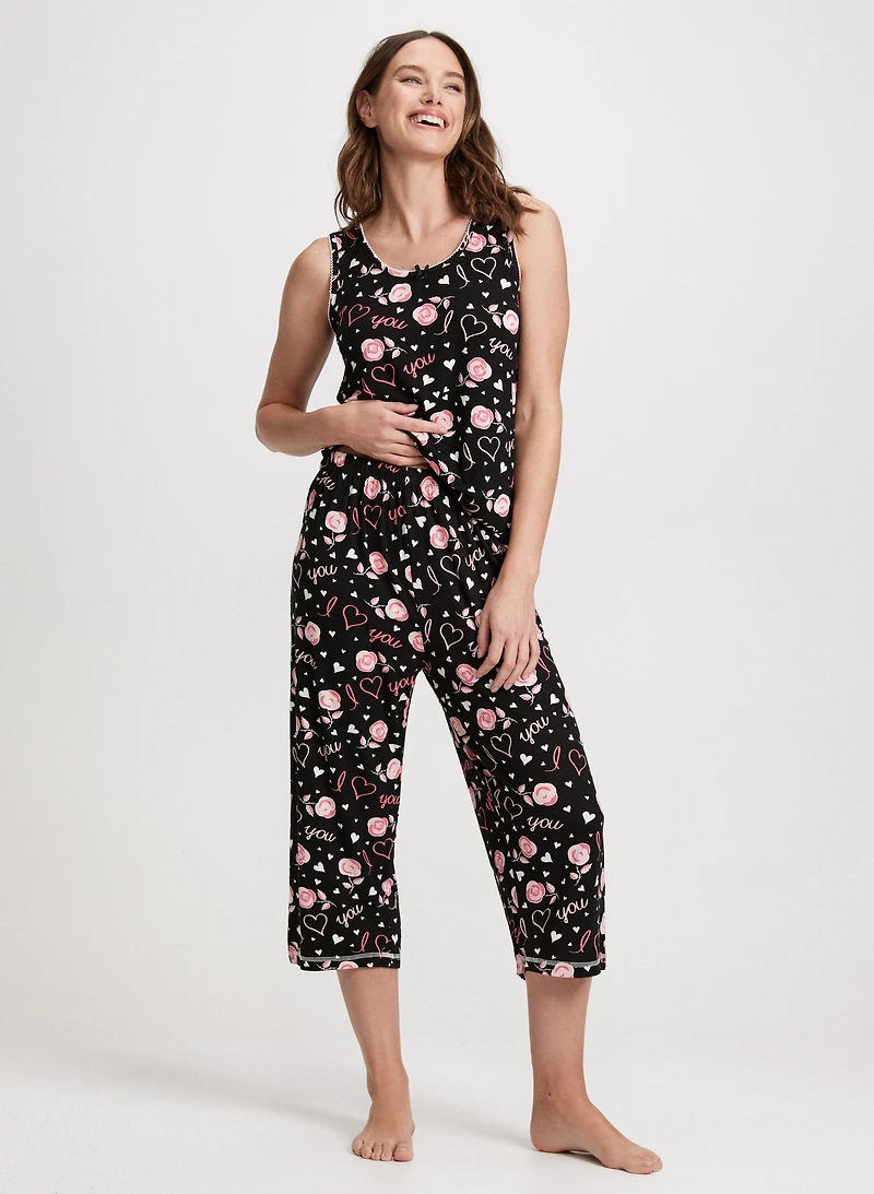 Ensemble pyjama à motif coeurs et fleurs
