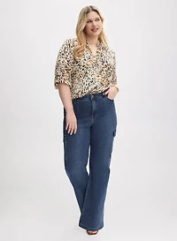 Animal Print Blouse & Cargo Jeans