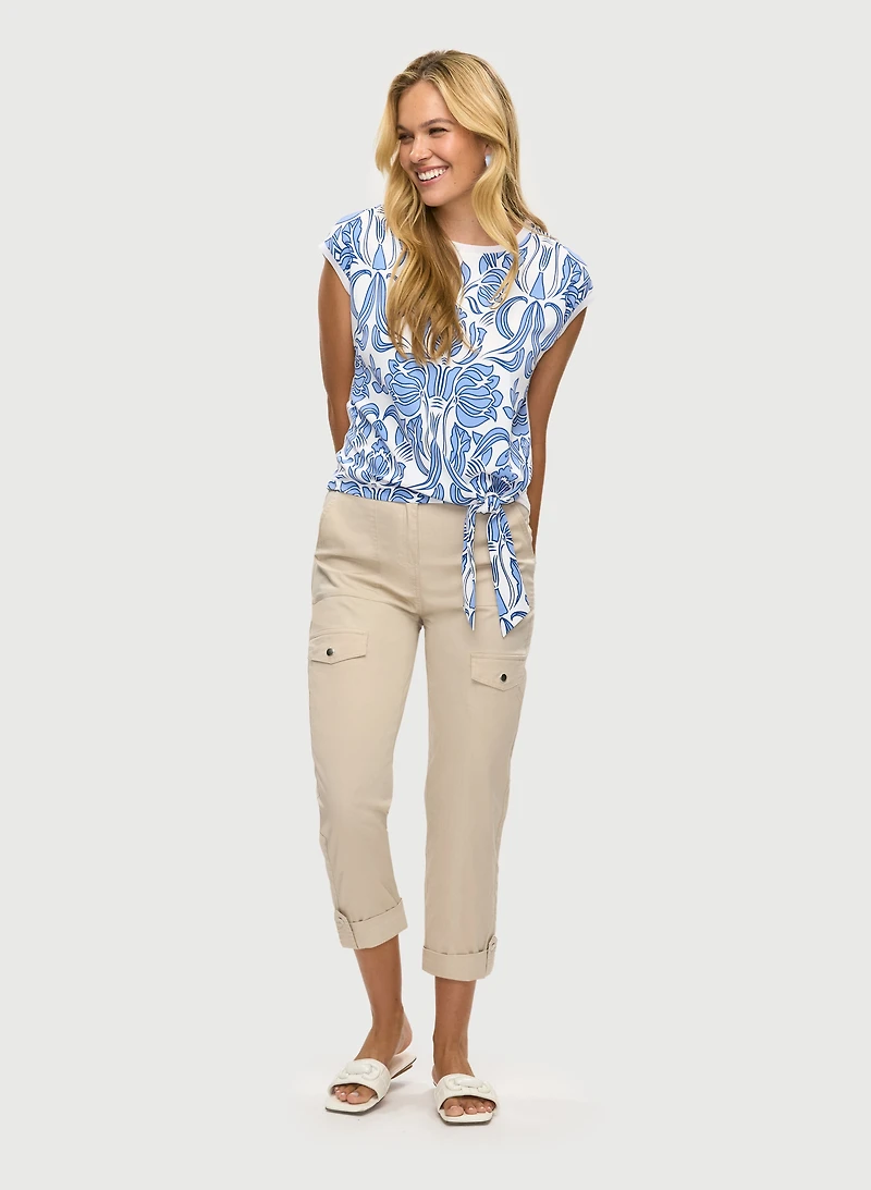 Knotted Cap Sleeve Top & Drawstring Cargo Capris