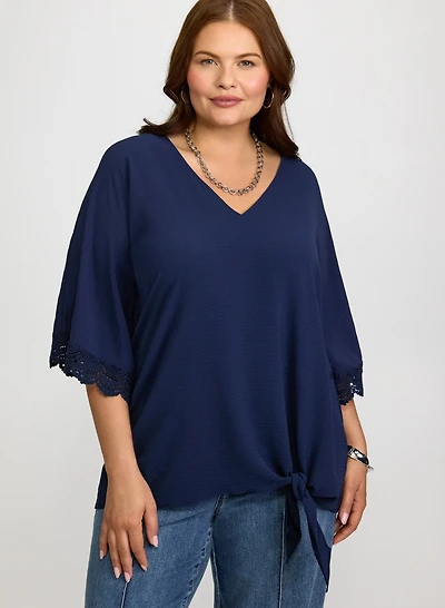Blouse poncho à manches en crochet