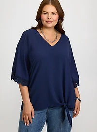 Blouse poncho à manches en crochet