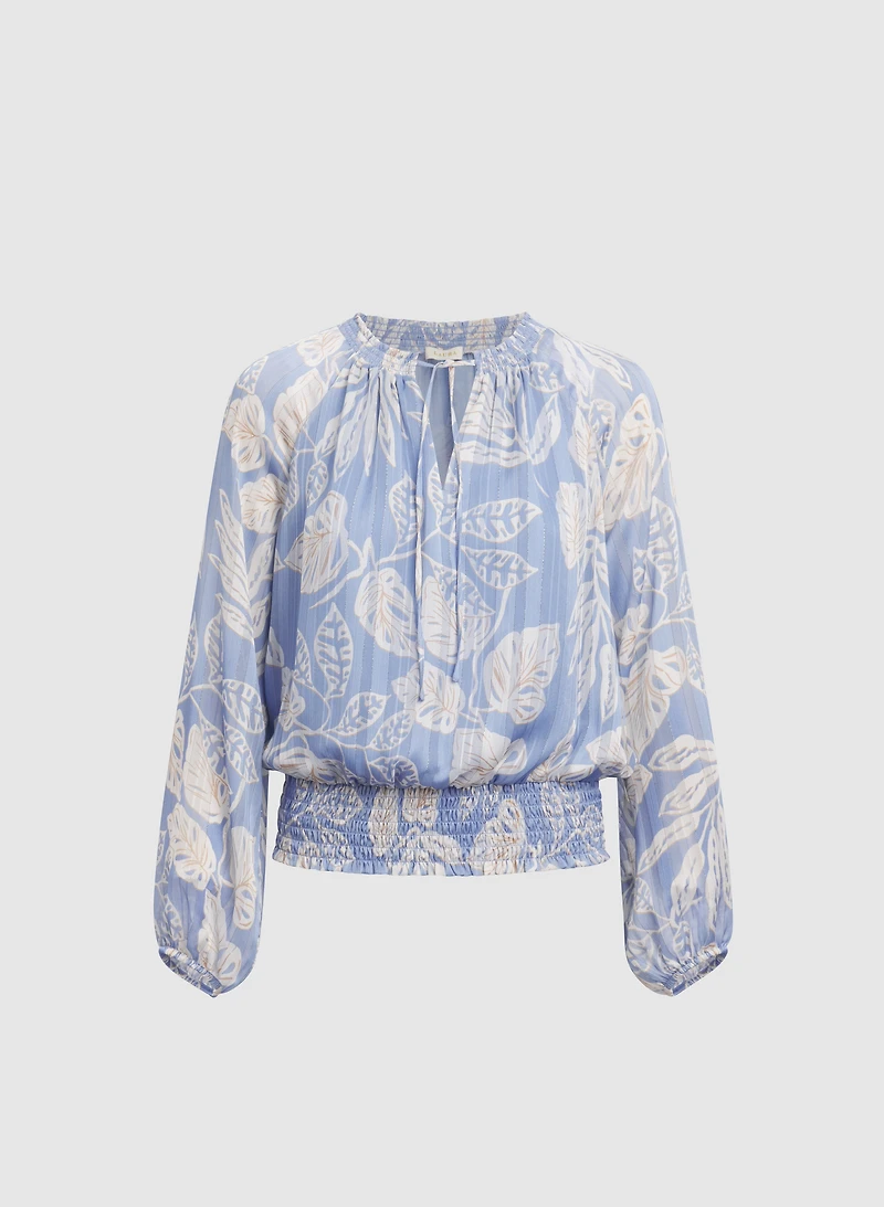 Blouse en chiffon à motif de feuilles