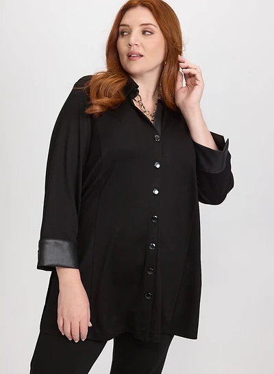 Vegan Leather Trim Top