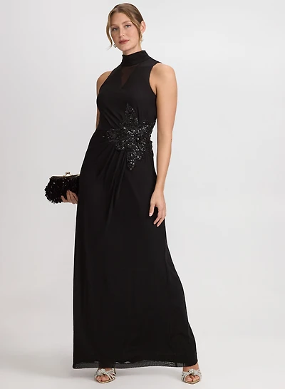 Sequined Floral Applique Dress
