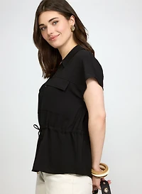 Zip-Up Drawstring Blouse