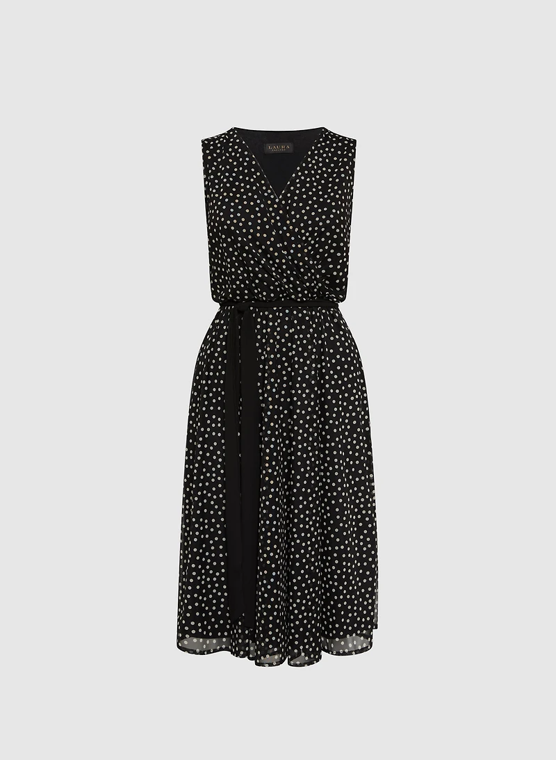 Self-Sash Polka Dot Dress