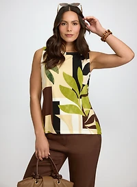 Geometric Leaf Print Top