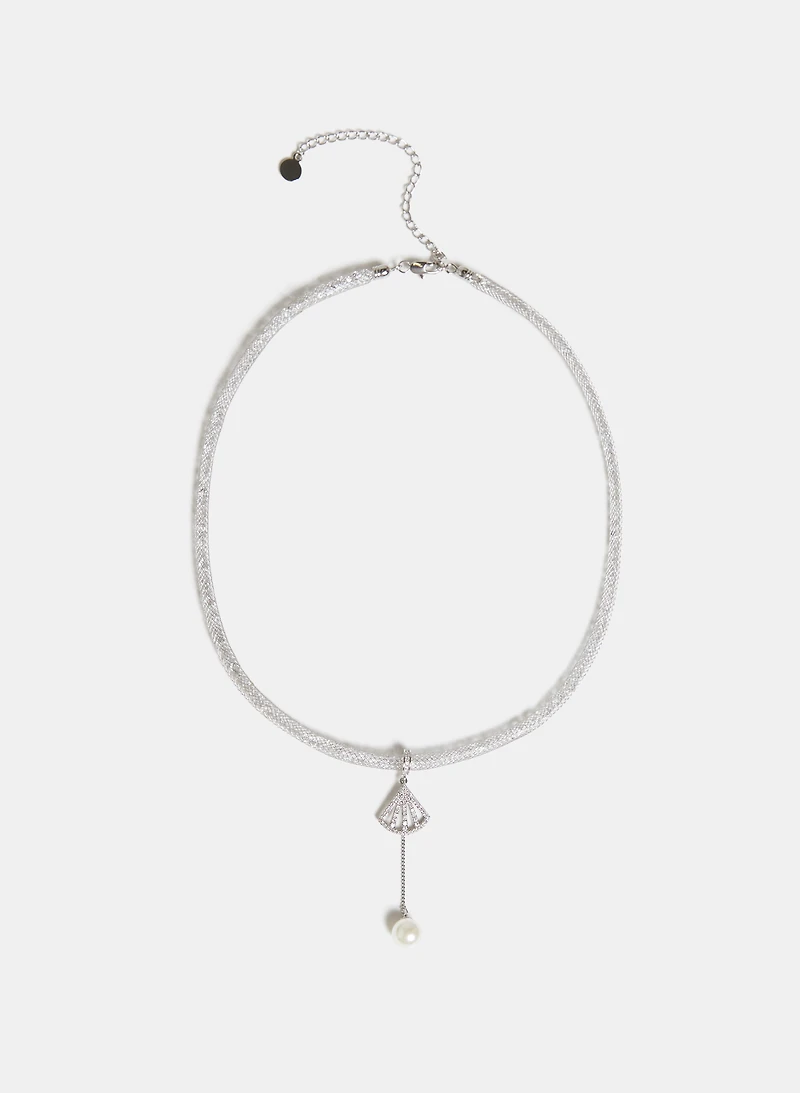 Pearl Drop Mesh Collar Necklace
