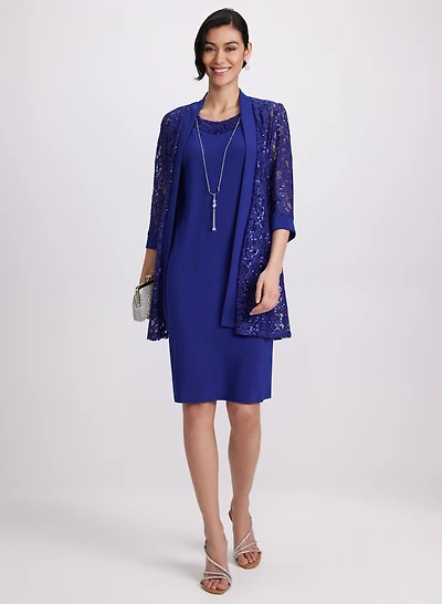 Lace Jacket & Jersey Dress Set