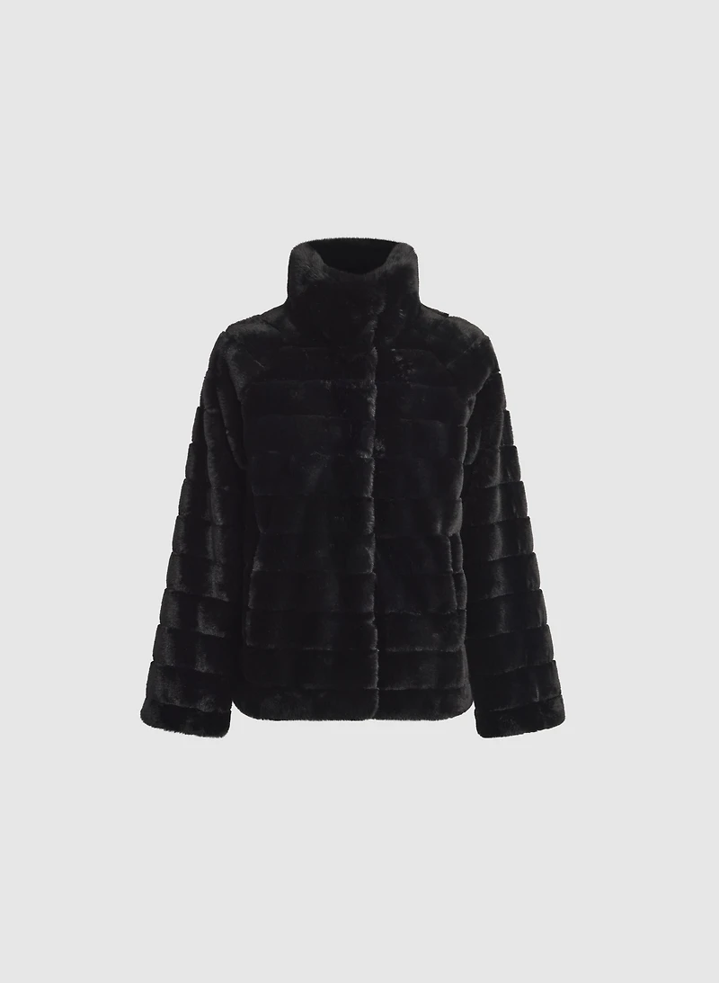 Ribbed Faux Fur Coat