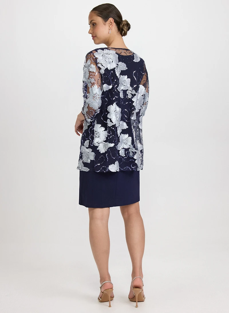 Floral Embroidered Jacket & Dress Set