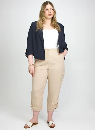 Open-Front Blazer & Drawstring Hem Capris