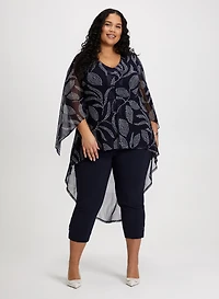 Leaf Print Asymmetric Tunic & Signature Fit Bengaline Capris