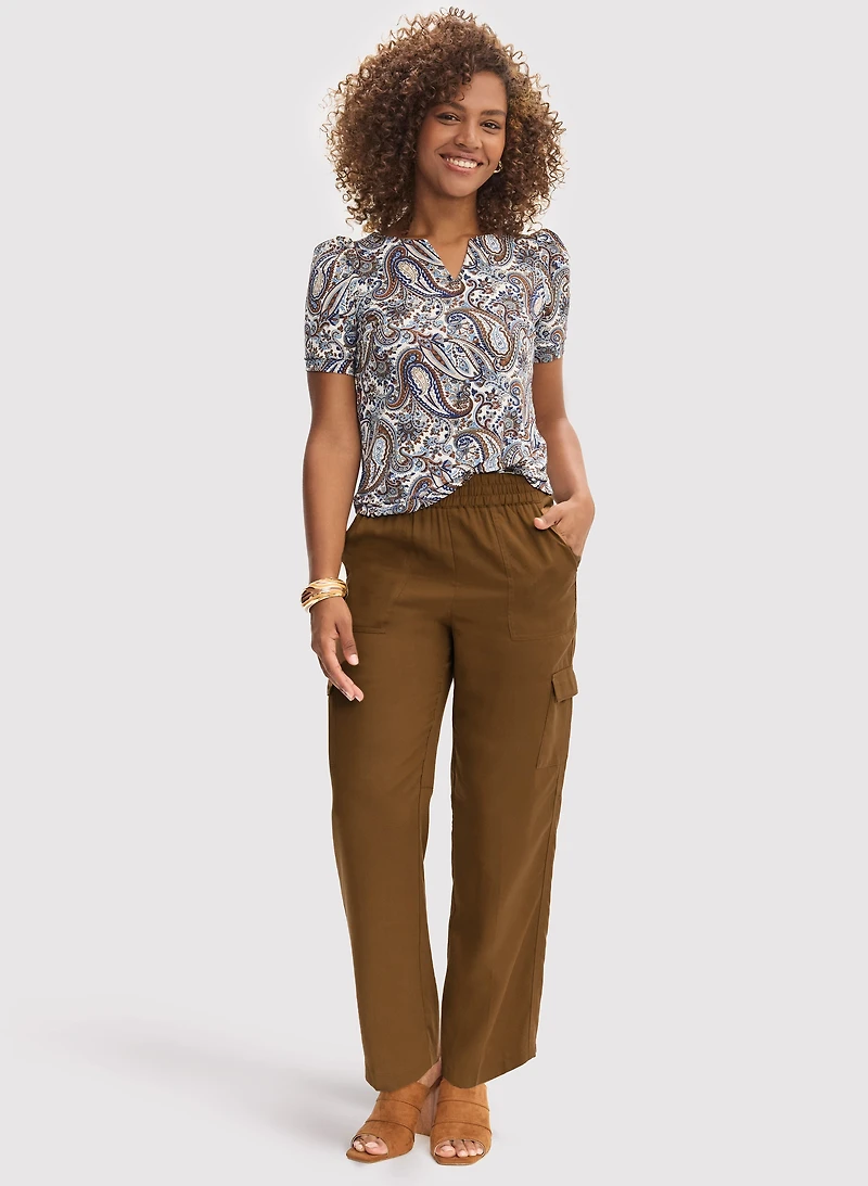 Paisley Print Short Sleeve Top & Cargo Pants