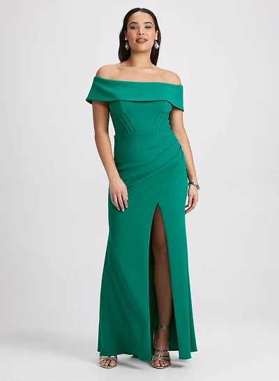 Slitted Off-The-Shoulder Dress