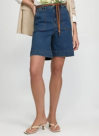 Belted Denim Shorts